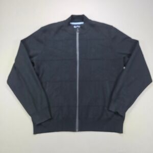 Robert Graham Cardigan Sweater Full Zip Mock Neck Ribbed Black Mens Large L